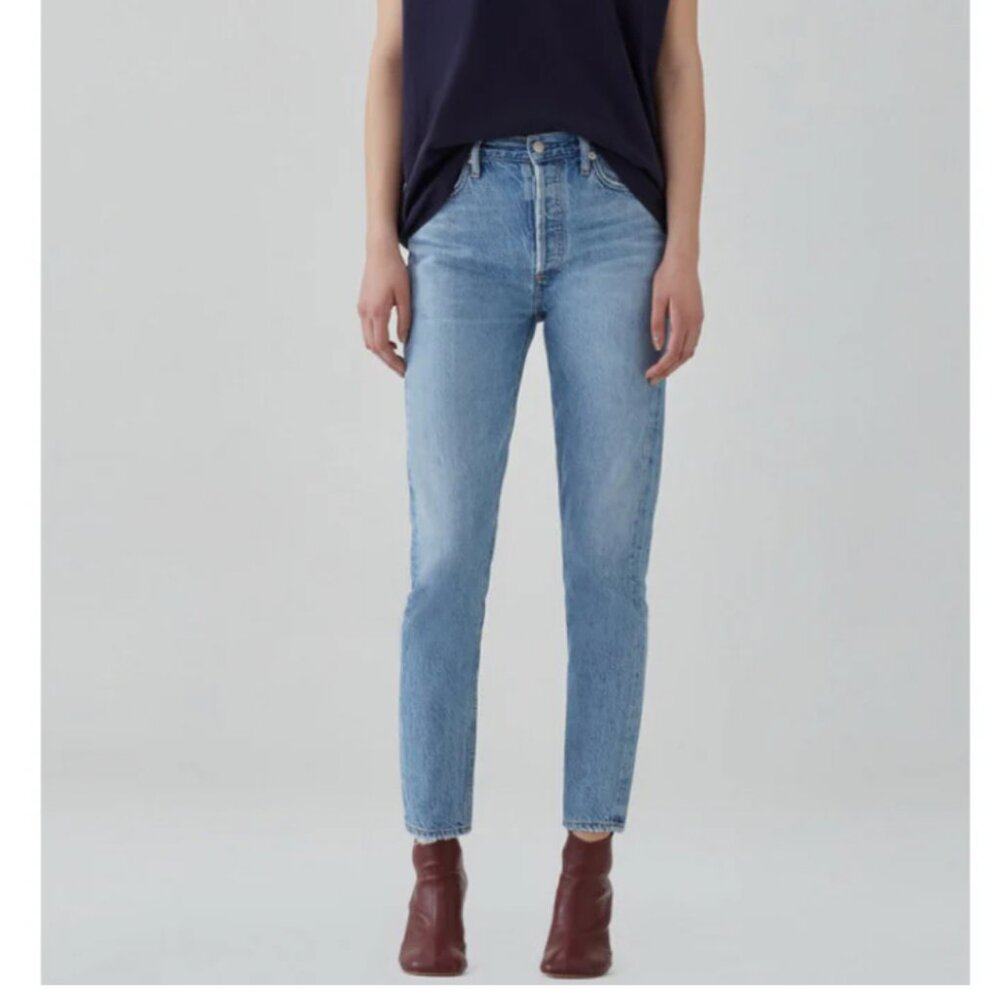 New AGOLDE Jamie Classic High Rise Boyfriend Jean, Sz 23, Blur (light blue)